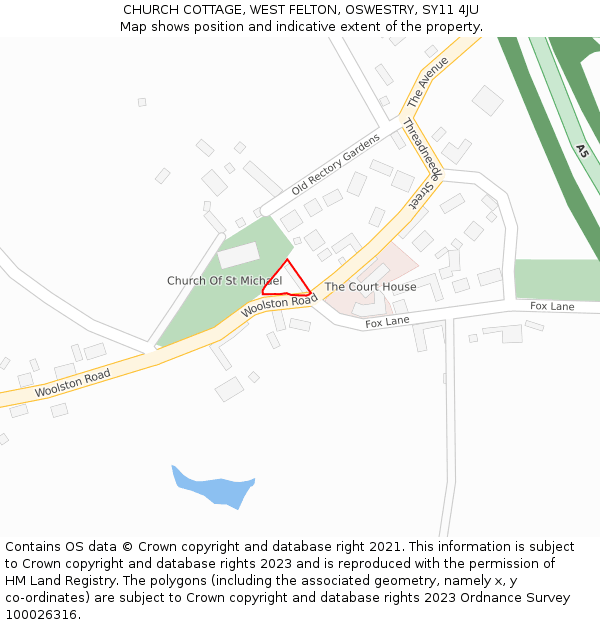 CHURCH COTTAGE, WEST FELTON, OSWESTRY, SY11 4JU: Location map and indicative extent of plot