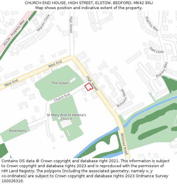 CHURCH END HOUSE, HIGH STREET, ELSTOW, BEDFORD, MK42 9XU: Location map and indicative extent of plot
