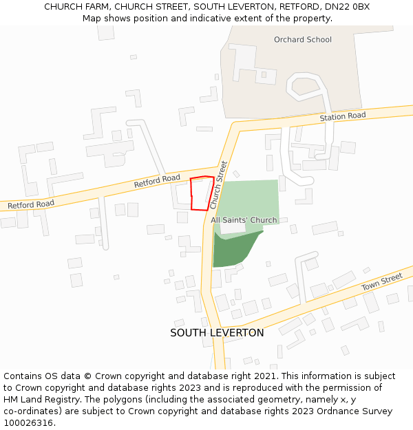 CHURCH FARM, CHURCH STREET, SOUTH LEVERTON, RETFORD, DN22 0BX: Location map and indicative extent of plot