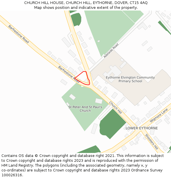 CHURCH HILL HOUSE, CHURCH HILL, EYTHORNE, DOVER, CT15 4AQ: Location map and indicative extent of plot