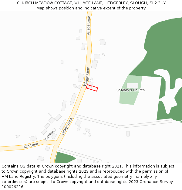 CHURCH MEADOW COTTAGE, VILLAGE LANE, HEDGERLEY, SLOUGH, SL2 3UY: Location map and indicative extent of plot