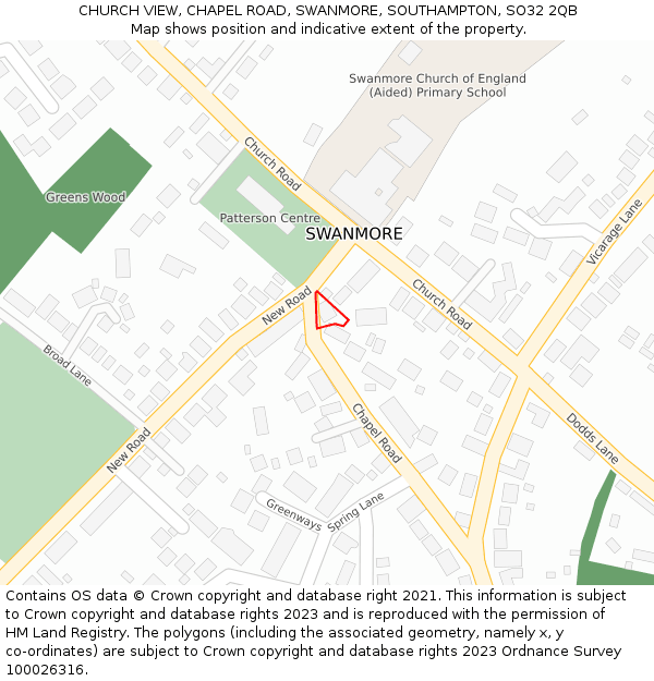 CHURCH VIEW, CHAPEL ROAD, SWANMORE, SOUTHAMPTON, SO32 2QB: Location map and indicative extent of plot