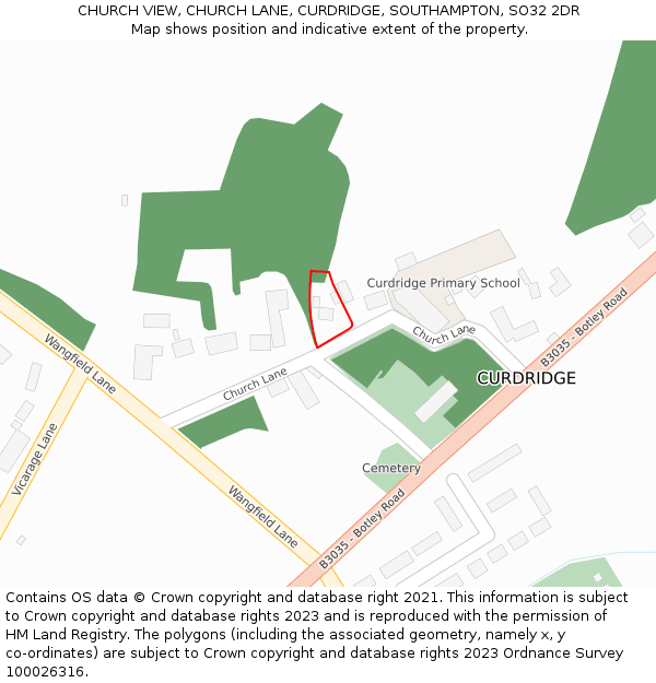 CHURCH VIEW, CHURCH LANE, CURDRIDGE, SOUTHAMPTON, SO32 2DR: Location map and indicative extent of plot