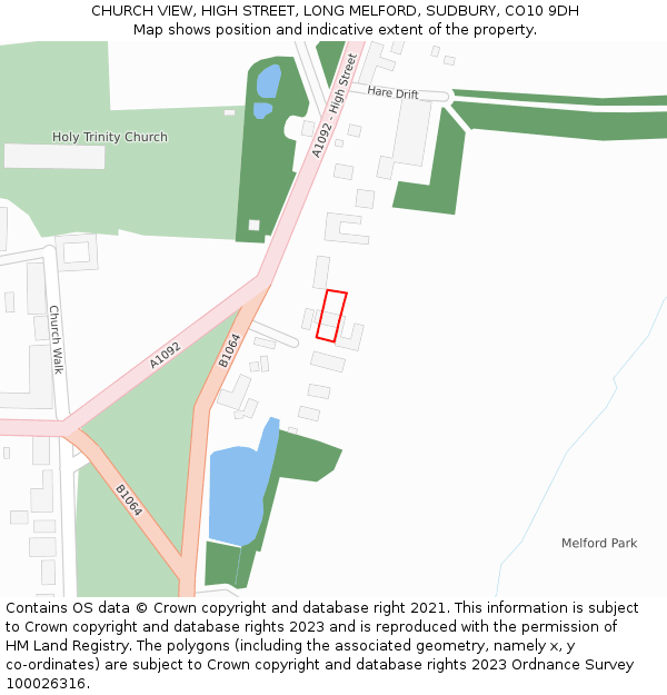 CHURCH VIEW, HIGH STREET, LONG MELFORD, SUDBURY, CO10 9DH: Location map and indicative extent of plot
