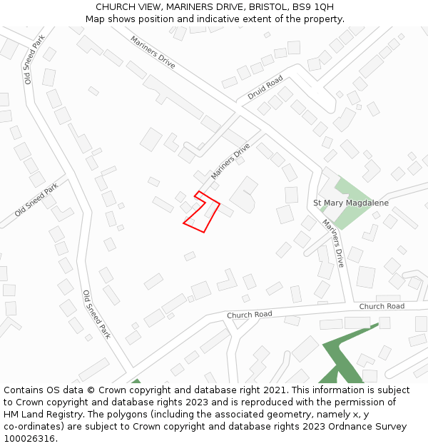 CHURCH VIEW, MARINERS DRIVE, BRISTOL, BS9 1QH: Location map and indicative extent of plot
