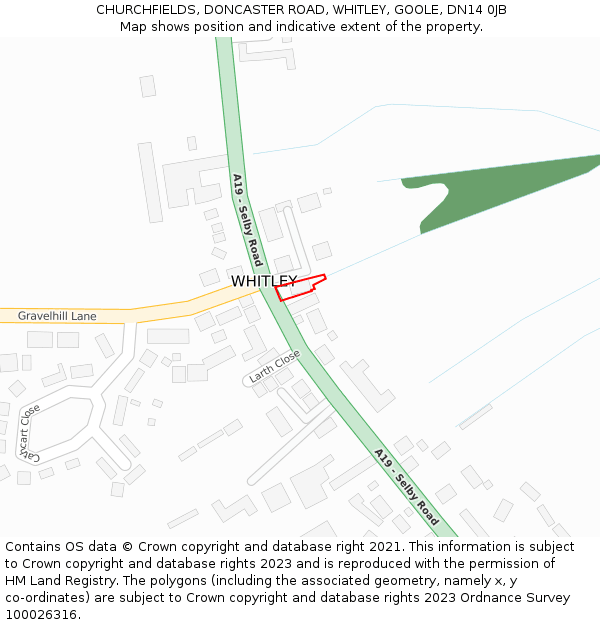 CHURCHFIELDS, DONCASTER ROAD, WHITLEY, GOOLE, DN14 0JB: Location map and indicative extent of plot