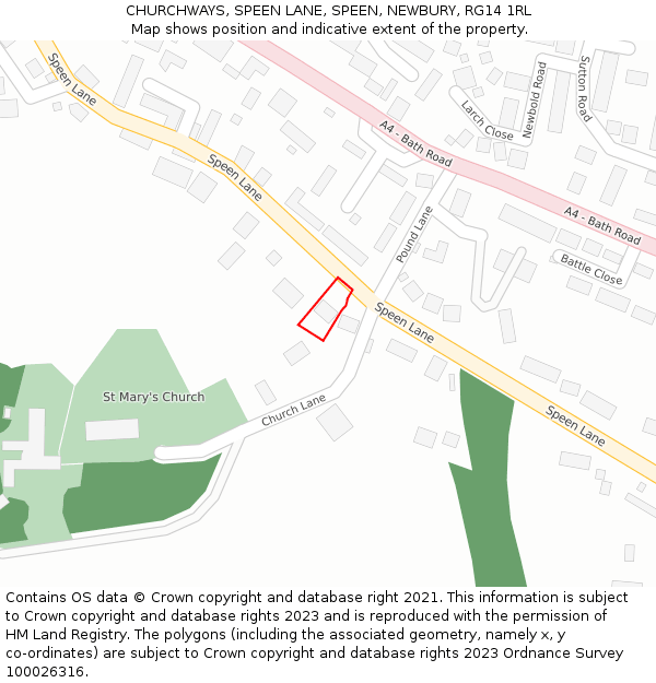 CHURCHWAYS, SPEEN LANE, SPEEN, NEWBURY, RG14 1RL: Location map and indicative extent of plot