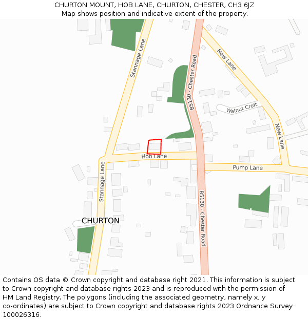 CHURTON MOUNT, HOB LANE, CHURTON, CHESTER, CH3 6JZ: Location map and indicative extent of plot