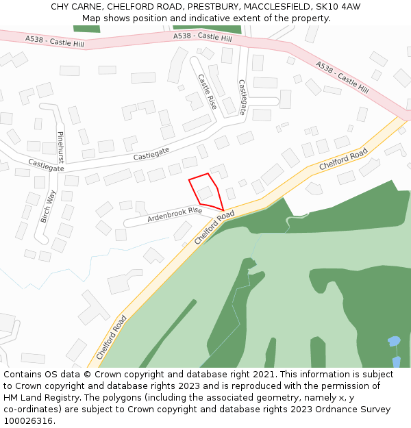 CHY CARNE, CHELFORD ROAD, PRESTBURY, MACCLESFIELD, SK10 4AW: Location map and indicative extent of plot