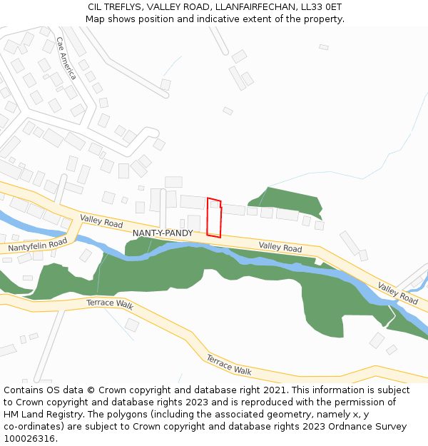 CIL TREFLYS, VALLEY ROAD, LLANFAIRFECHAN, LL33 0ET: Location map and indicative extent of plot
