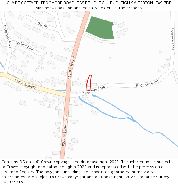 CLAIRE COTTAGE, FROGMORE ROAD, EAST BUDLEIGH, BUDLEIGH SALTERTON, EX9 7DR: Location map and indicative extent of plot