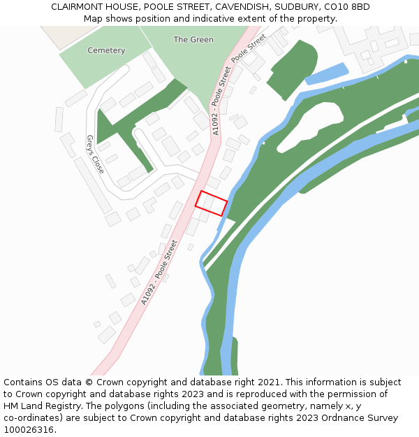 CLAIRMONT HOUSE, POOLE STREET, CAVENDISH, SUDBURY, CO10 8BD: Location map and indicative extent of plot