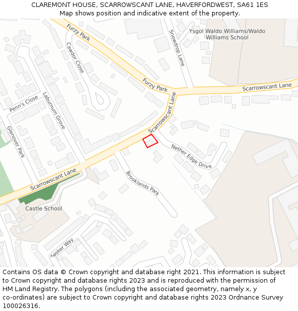 CLAREMONT HOUSE, SCARROWSCANT LANE, HAVERFORDWEST, SA61 1ES: Location map and indicative extent of plot