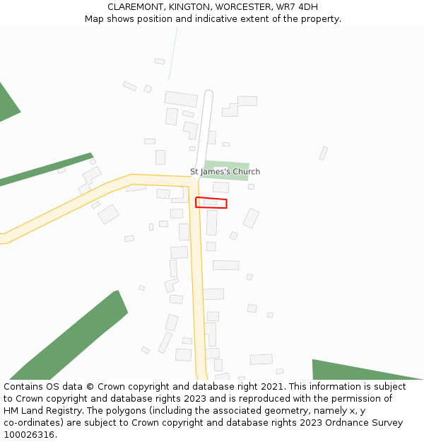 CLAREMONT, KINGTON, WORCESTER, WR7 4DH: Location map and indicative extent of plot