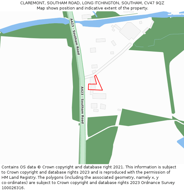 CLAREMONT, SOUTHAM ROAD, LONG ITCHINGTON, SOUTHAM, CV47 9QZ: Location map and indicative extent of plot