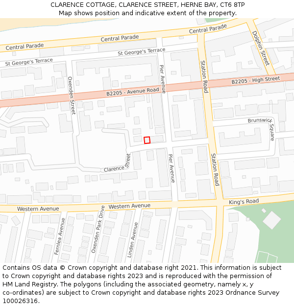 CLARENCE COTTAGE, CLARENCE STREET, HERNE BAY, CT6 8TP: Location map and indicative extent of plot