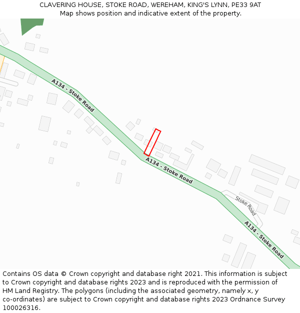 CLAVERING HOUSE, STOKE ROAD, WEREHAM, KING'S LYNN, PE33 9AT: Location map and indicative extent of plot