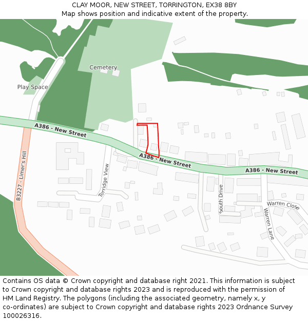 CLAY MOOR, NEW STREET, TORRINGTON, EX38 8BY: Location map and indicative extent of plot