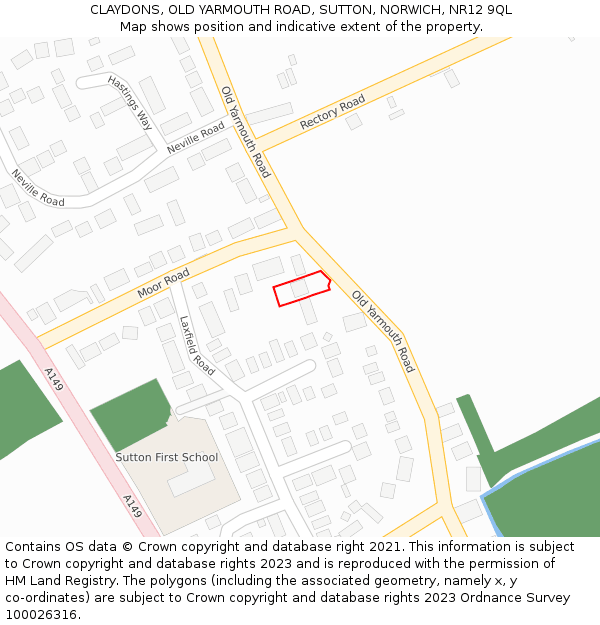 CLAYDONS, OLD YARMOUTH ROAD, SUTTON, NORWICH, NR12 9QL: Location map and indicative extent of plot