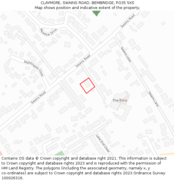 CLAYMORE, SWAINS ROAD, BEMBRIDGE, PO35 5XS: Location map and indicative extent of plot