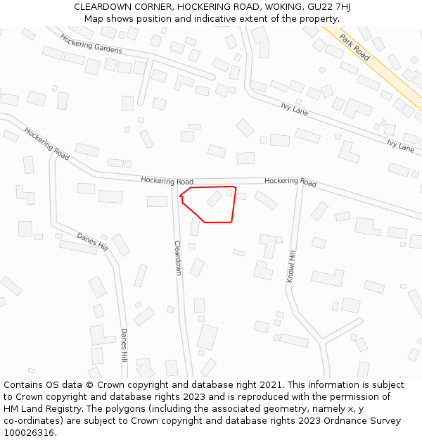 CLEARDOWN CORNER, HOCKERING ROAD, WOKING, GU22 7HJ: Location map and indicative extent of plot