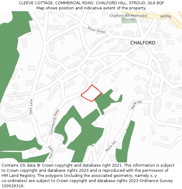 CLEEVE COTTAGE, COMMERCIAL ROAD, CHALFORD HILL, STROUD, GL6 8QF: Location map and indicative extent of plot