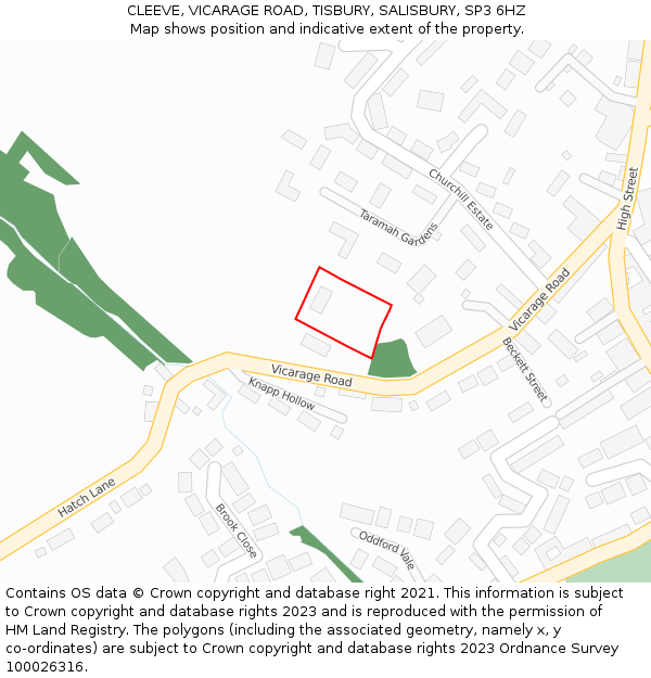 CLEEVE, VICARAGE ROAD, TISBURY, SALISBURY, SP3 6HZ: Location map and indicative extent of plot