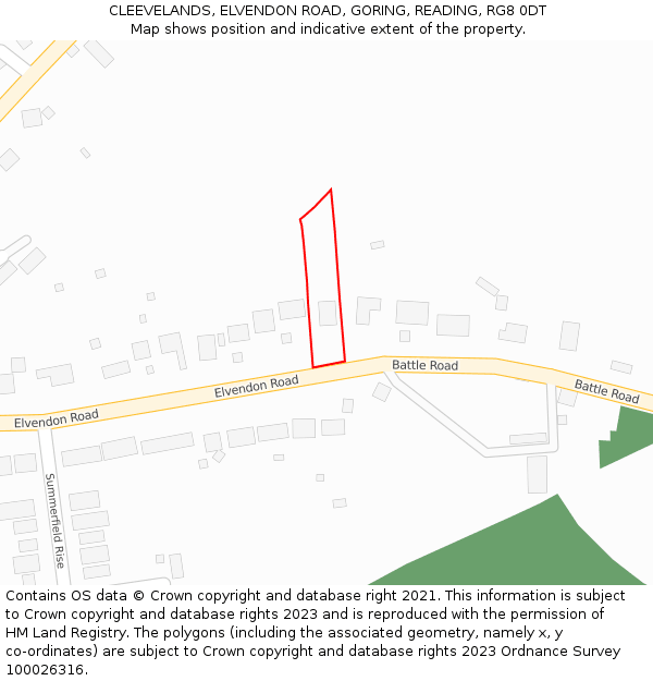 CLEEVELANDS, ELVENDON ROAD, GORING, READING, RG8 0DT: Location map and indicative extent of plot