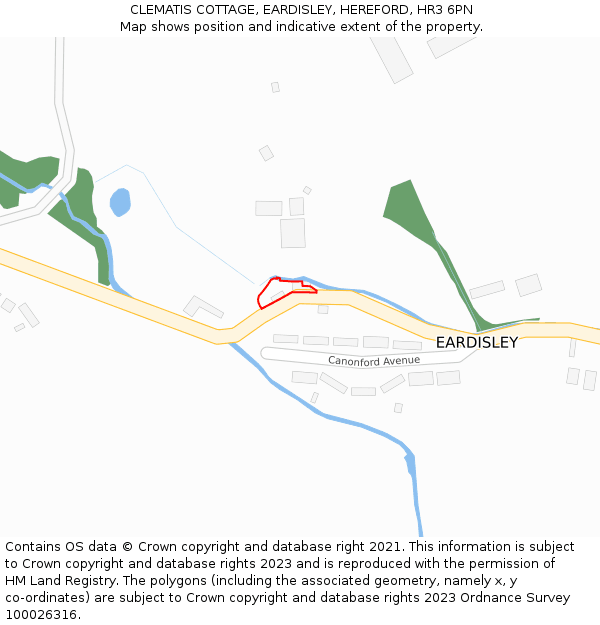 CLEMATIS COTTAGE, EARDISLEY, HEREFORD, HR3 6PN: Location map and indicative extent of plot