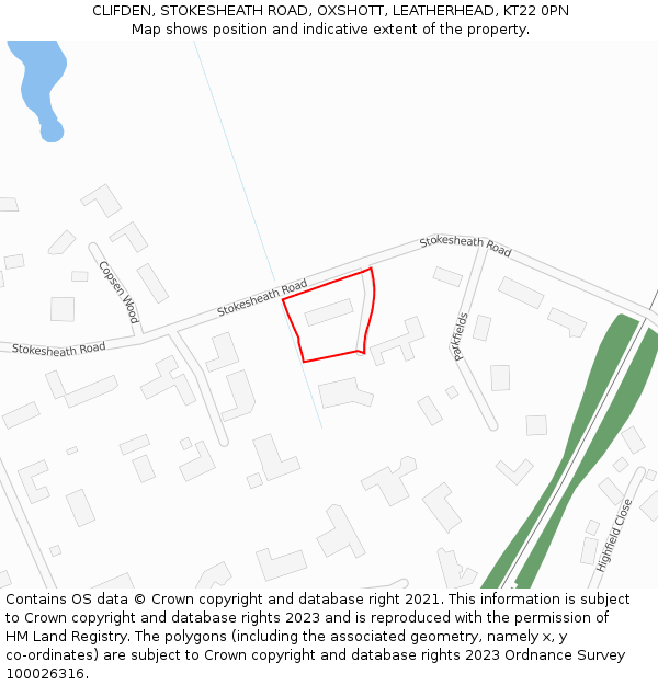 CLIFDEN, STOKESHEATH ROAD, OXSHOTT, LEATHERHEAD, KT22 0PN: Location map and indicative extent of plot