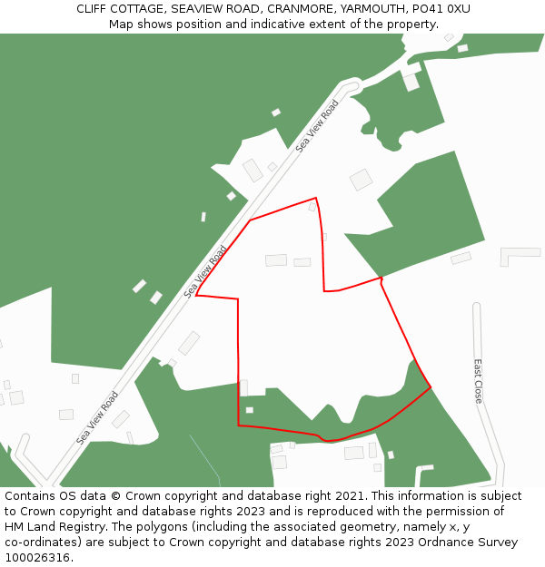 CLIFF COTTAGE, SEAVIEW ROAD, CRANMORE, YARMOUTH, PO41 0XU: Location map and indicative extent of plot