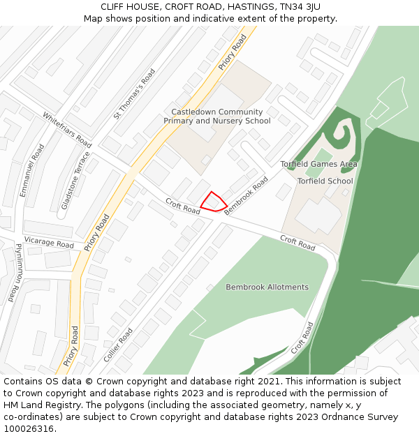 CLIFF HOUSE, CROFT ROAD, HASTINGS, TN34 3JU: Location map and indicative extent of plot