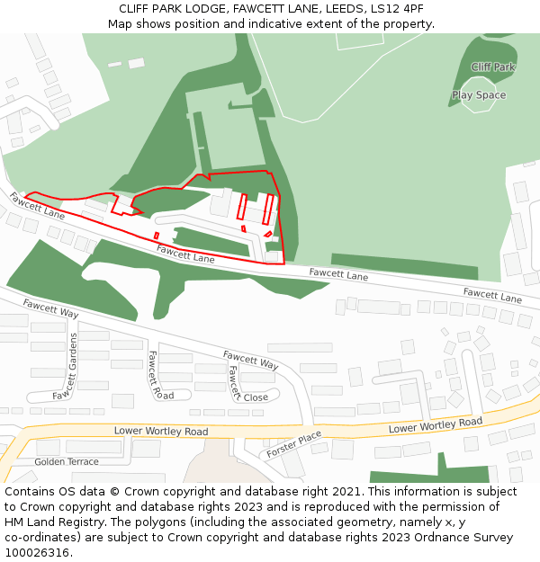 CLIFF PARK LODGE, FAWCETT LANE, LEEDS, LS12 4PF: Location map and indicative extent of plot