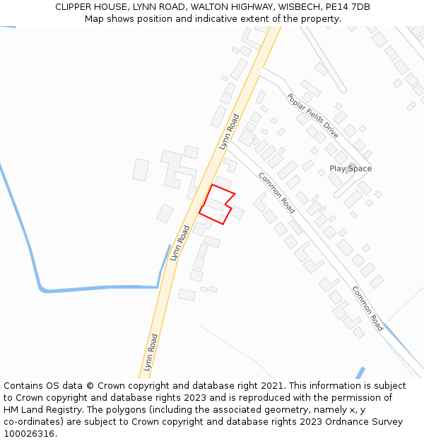 CLIPPER HOUSE, LYNN ROAD, WALTON HIGHWAY, WISBECH, PE14 7DB: Location map and indicative extent of plot