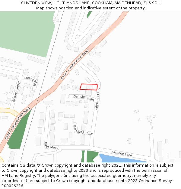 CLIVEDEN VIEW, LIGHTLANDS LANE, COOKHAM, MAIDENHEAD, SL6 9DH: Location map and indicative extent of plot