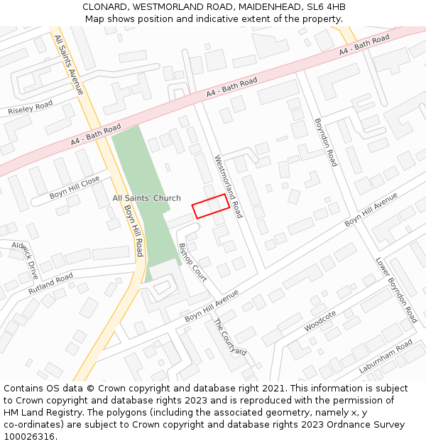 CLONARD, WESTMORLAND ROAD, MAIDENHEAD, SL6 4HB: Location map and indicative extent of plot