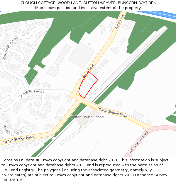 CLOUGH COTTAGE, WOOD LANE, SUTTON WEAVER, RUNCORN, WA7 3EN: Location map and indicative extent of plot
