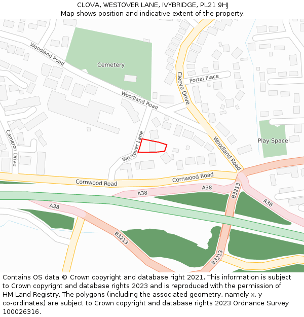 CLOVA, WESTOVER LANE, IVYBRIDGE, PL21 9HJ: Location map and indicative extent of plot