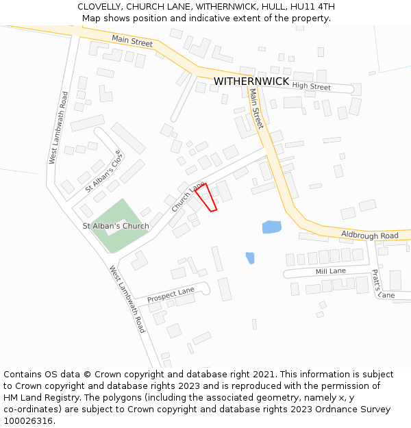 CLOVELLY, CHURCH LANE, WITHERNWICK, HULL, HU11 4TH: Location map and indicative extent of plot