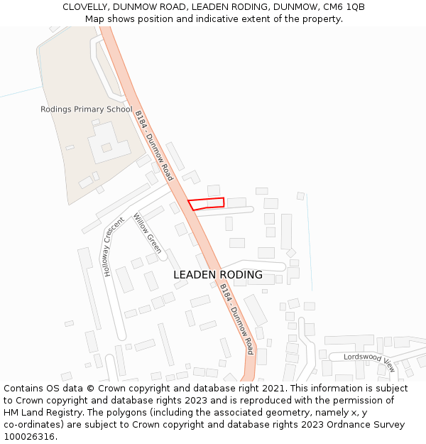 CLOVELLY, DUNMOW ROAD, LEADEN RODING, DUNMOW, CM6 1QB: Location map and indicative extent of plot