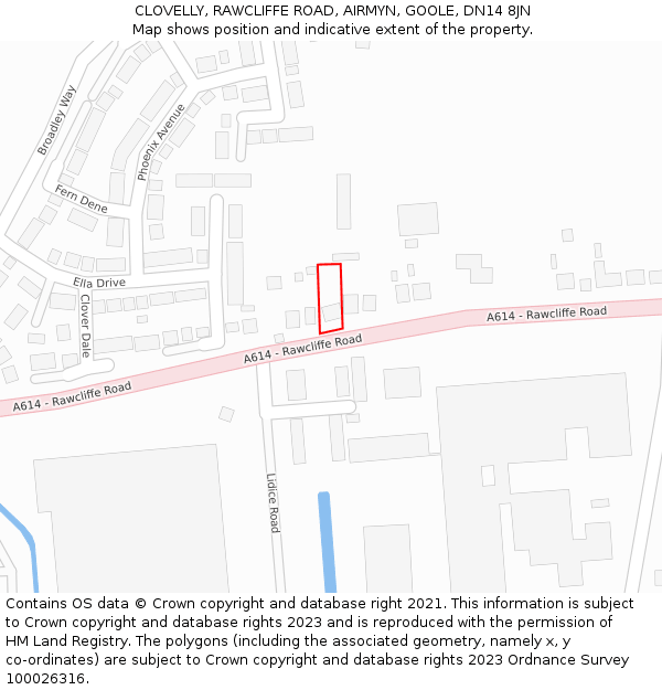 CLOVELLY, RAWCLIFFE ROAD, AIRMYN, GOOLE, DN14 8JN: Location map and indicative extent of plot
