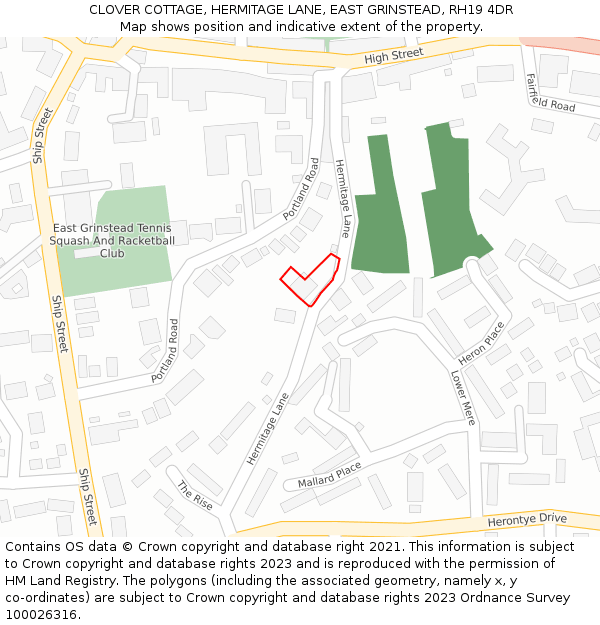 CLOVER COTTAGE, HERMITAGE LANE, EAST GRINSTEAD, RH19 4DR: Location map and indicative extent of plot