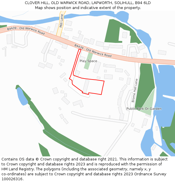 CLOVER HILL, OLD WARWICK ROAD, LAPWORTH, SOLIHULL, B94 6LD: Location map and indicative extent of plot