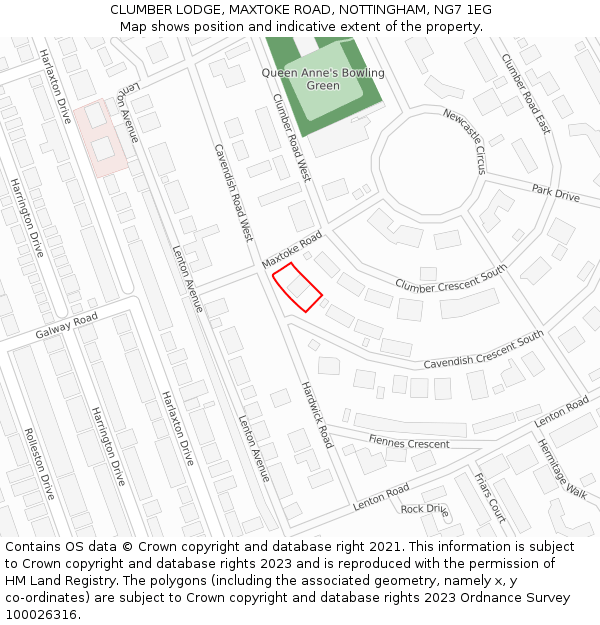 CLUMBER LODGE, MAXTOKE ROAD, NOTTINGHAM, NG7 1EG: Location map and indicative extent of plot