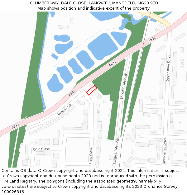 CLUMBER WAY, DALE CLOSE, LANGWITH, MANSFIELD, NG20 9EB: Location map and indicative extent of plot