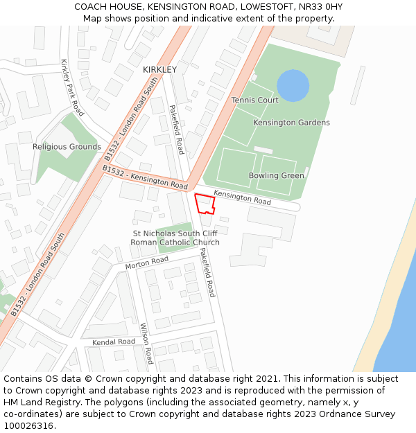COACH HOUSE, KENSINGTON ROAD, LOWESTOFT, NR33 0HY: Location map and indicative extent of plot