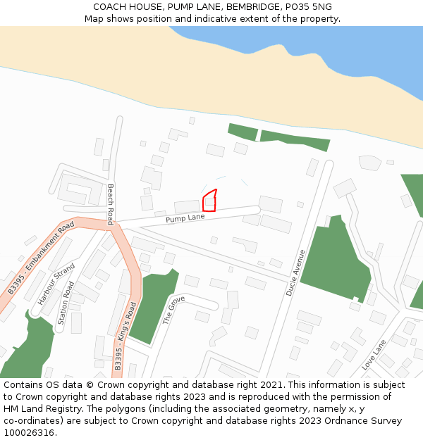 COACH HOUSE, PUMP LANE, BEMBRIDGE, PO35 5NG: Location map and indicative extent of plot