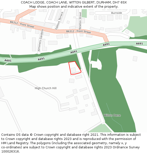 COACH LODGE, COACH LANE, WITTON GILBERT, DURHAM, DH7 6SX: Location map and indicative extent of plot