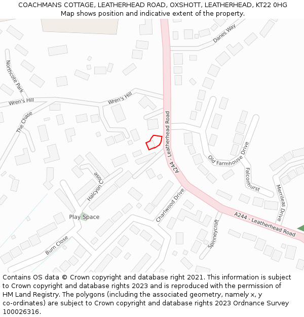 COACHMANS COTTAGE, LEATHERHEAD ROAD, OXSHOTT, LEATHERHEAD, KT22 0HG: Location map and indicative extent of plot