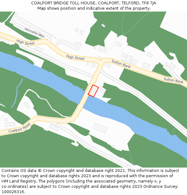 COALPORT BRIDGE TOLL HOUSE, COALPORT, TELFORD, TF8 7JA: Location map and indicative extent of plot